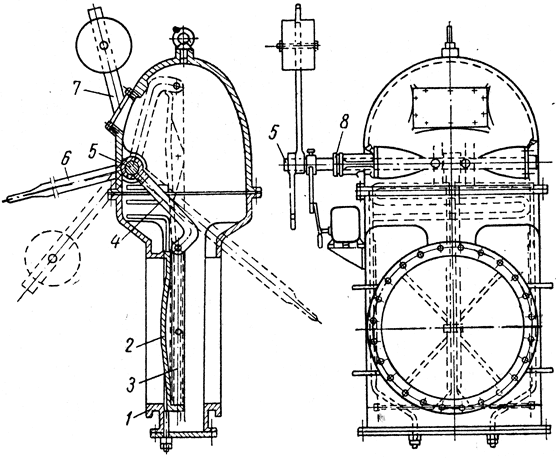 ���. 68. ������������� ������: 1 - �������� ������; 2 - ���� ������; 3 - �����, ������������� � ������� 4; 5 - ���; 6 - ����� ����������; 7 - ����� ����������; 8 - ����������