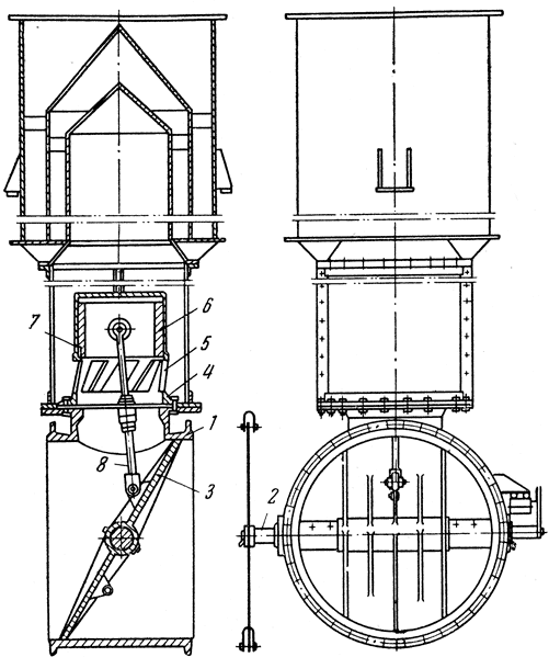 ���. 73. ��������-������������ ������: 1 - ������; 2 - ���; 3 - �������; 4 - ��������; 5 - ���� ��� ������ ������� � ��������; 6 � 7 - ������� � ��������; 8 - ����